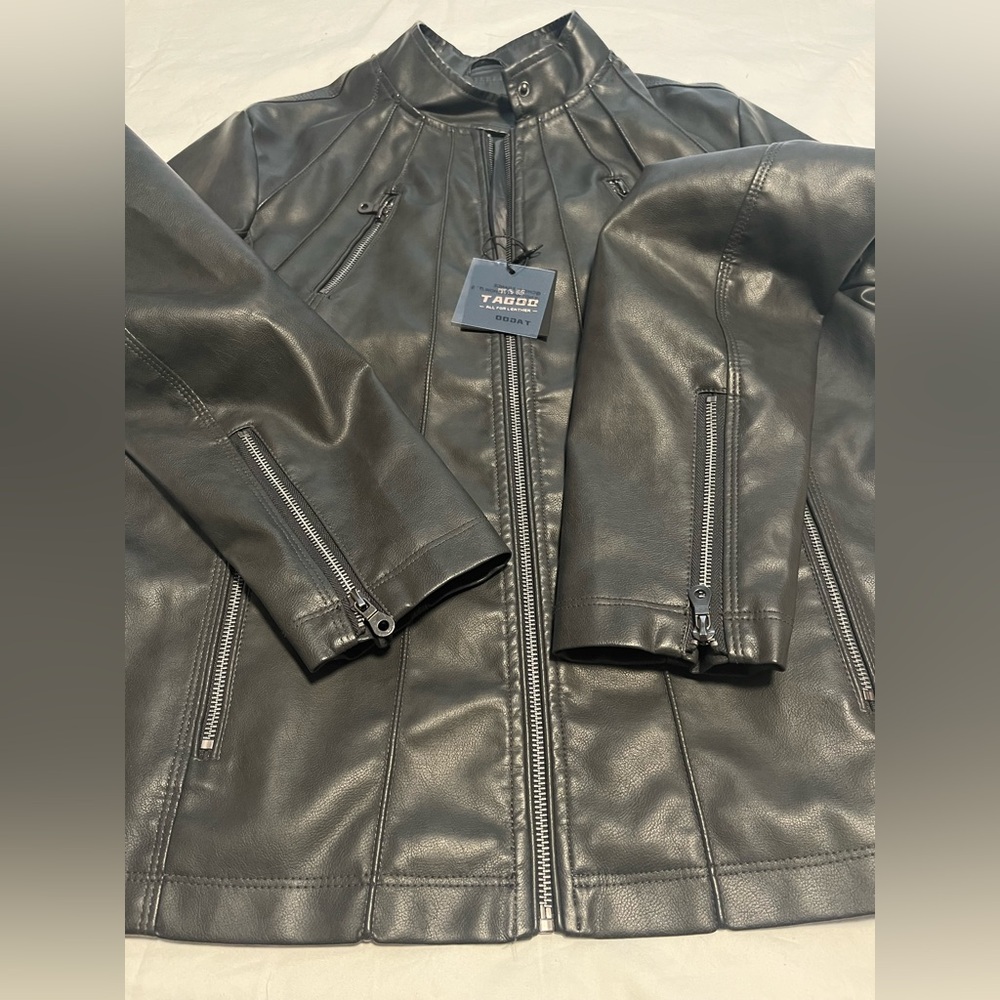 NWT TAGDOO Plus Women’s Faux Leather Dark Grey LS Zipper Moto Jacket XXL - Picture 15 of 16